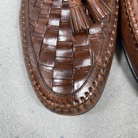 Nordstrom Mens Leather Loafers Brown Woven Size 10M Tassel Driving Shoes Italy main image 5